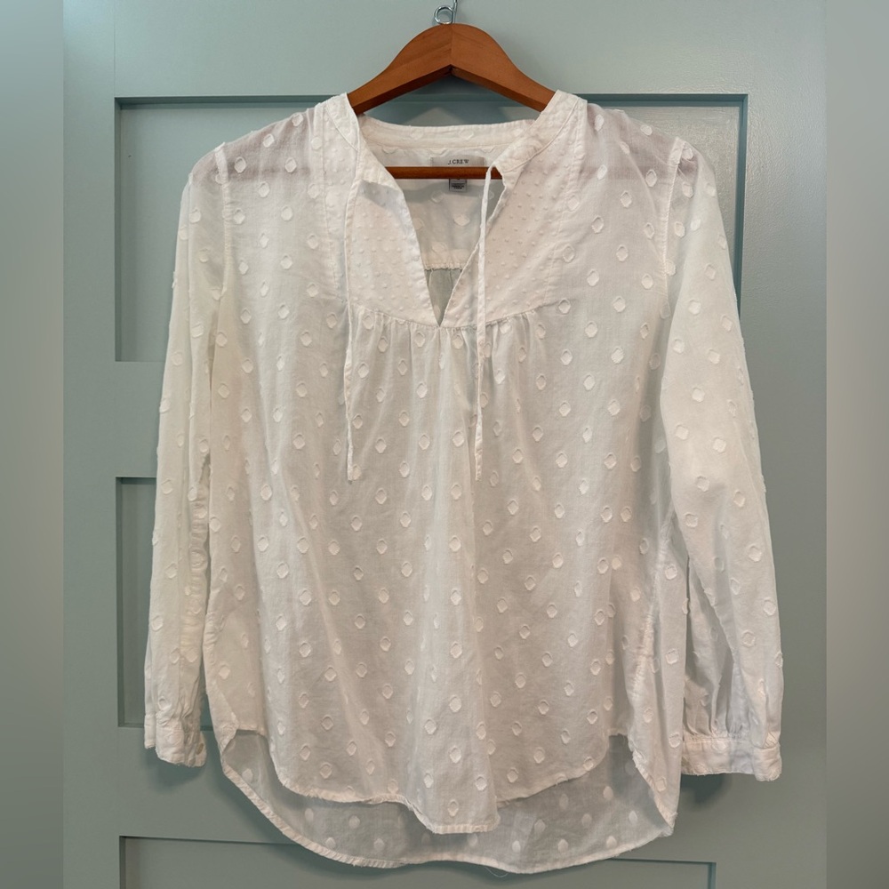 J. Crew Cream 3/4 Sleeve Tie Front Blouse